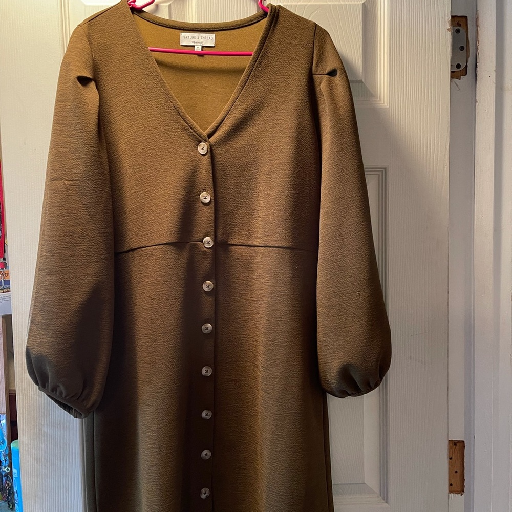 Madewell Texture & Thread Olive Green Button Dress
